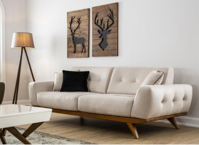 Classic Sofa 2 Seat Design Living Room Upholstery Wood Leather Modern Luxury Beige
